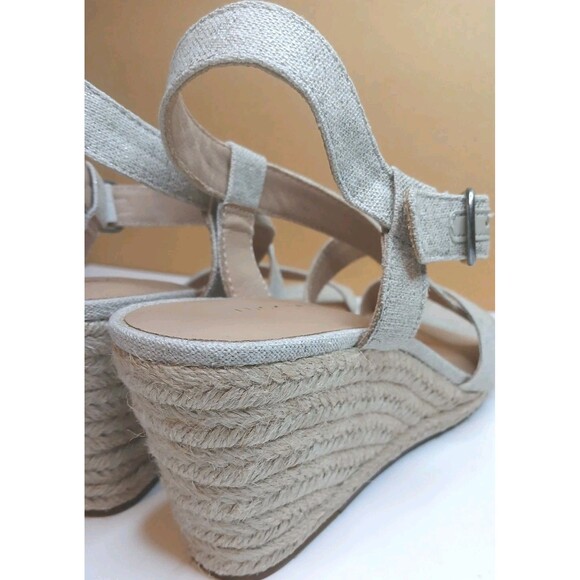 Lucky Brand Sandals Sz 8.5 Strappy Espadrille Wedge Heel Natural & Gold Metallic - Picture 9 of 16
